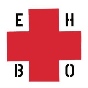 Albumhoes van EHBO: een rood kruis met de letters E, H, B en O in de hoeken.